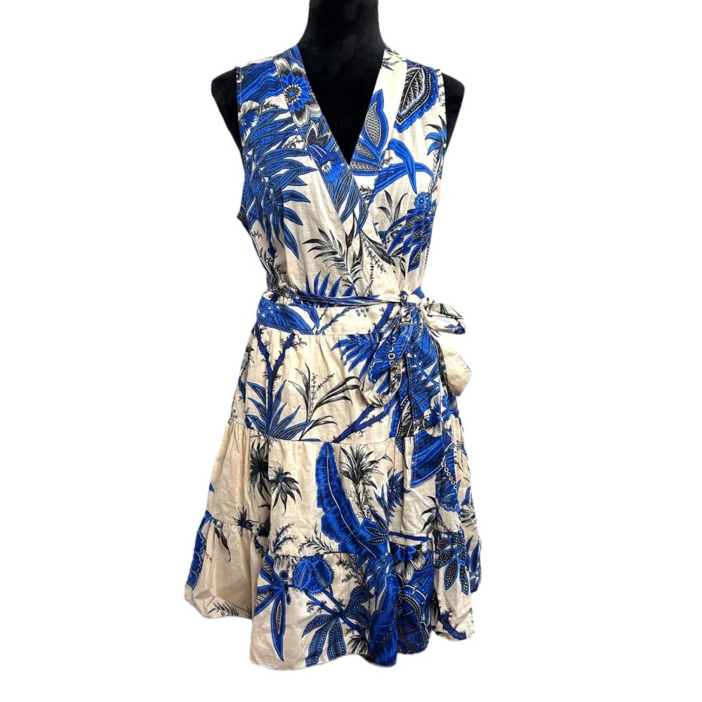 Banana Republic Tiered Wrap Dress In Blue Floral 100% Cotton NWOT SZM POCKETS!